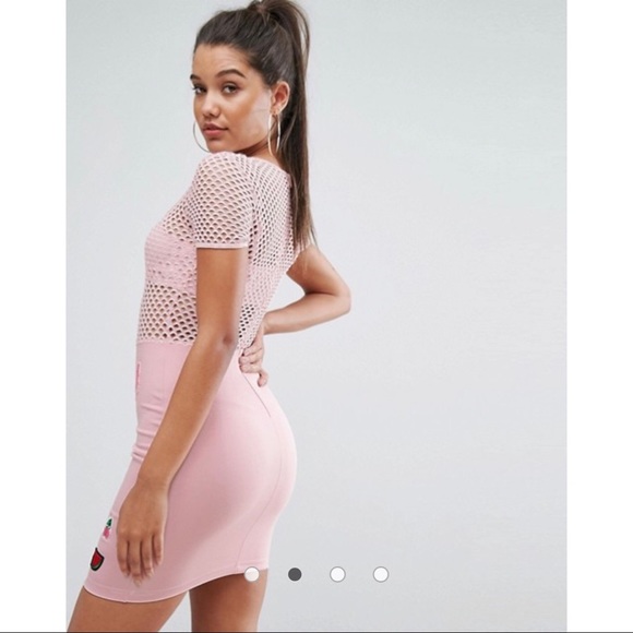 Pink Mesh Mini Dress with Patches - Picture 5 of 10